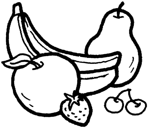 Banana, Pear, Apple, Cherry And Strawberry Coloring Page